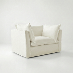 Coco Loveseat with Self Piped Knife Edge cushion in Cotton Linen Cool Coconut - Available for quick ship