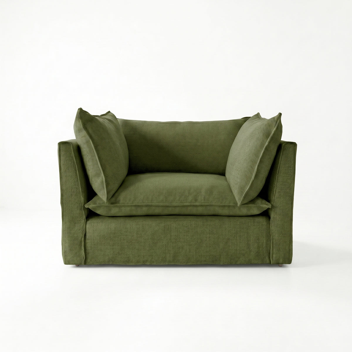 Coco Loveseat with Self Piped Knife Edge cushion in Cotton Linen Evergreen - Made to Order