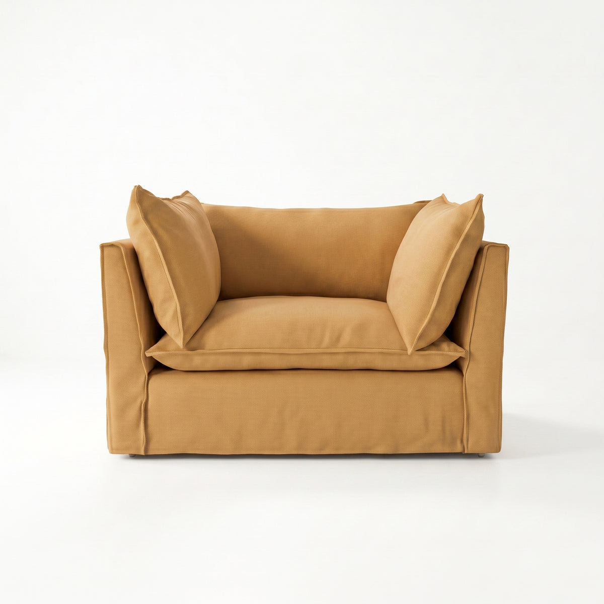 Coco Loveseat with Self Piped Knife Edge cushion in Cotton Linen Sunflower - Made to Order