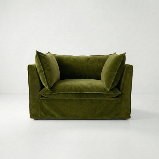 Coco Loveseat with Self Piped Knife Edge cushion in Pelham Moss Velvet - Made To Order
