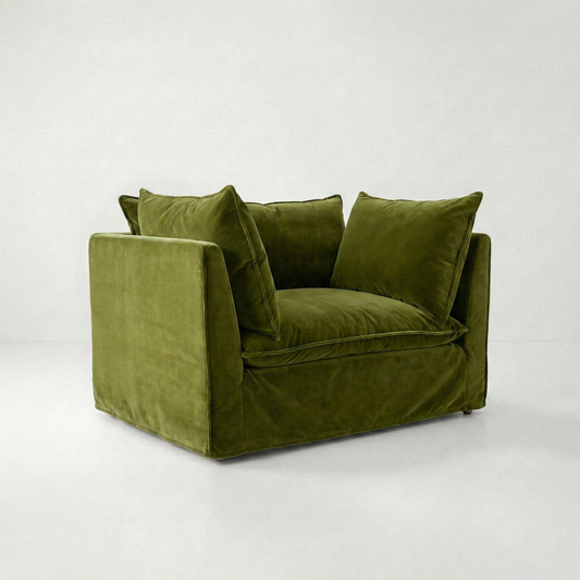 Coco Loveseat with Self Piped Knife Edge cushion in Pelham Moss Velvet - Made To Order