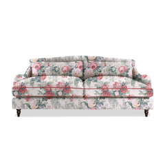 Felix 4 seater sofa in Natural Linen English Garden Classic Rose with Velvet Trim