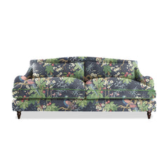 Felix 4 seater sofa in Natural Linen Belleville Navy with Velvet Trim