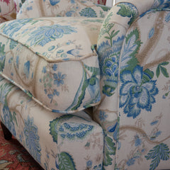 Felix Armchair with Fixed Back in Natural Linen Kitty Blue Green