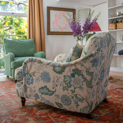 Felix Armchair with Fixed Back in Natural Linen Kitty Blue Green