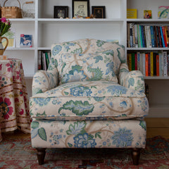 Felix Armchair with Fixed Back in Natural Linen Kitty Blue Green