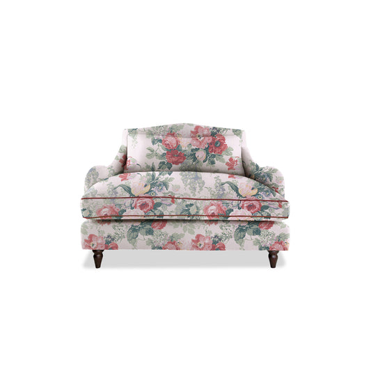 Felix Loveseat in Natural Linen English Garden Classic Rose with Velvet Trim