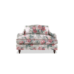 Felix Loveseat in Natural Linen English Garden Classic Rose with Velvet Trim