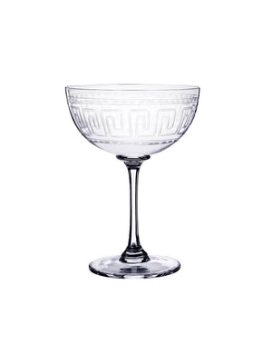 Two Champagne Saucers with Greek Key Design by Vintage List