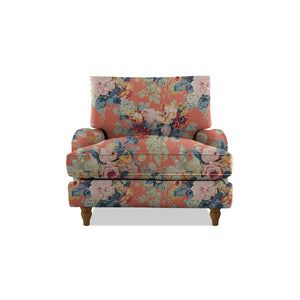 Isobel Armchair with Big Back Cushion in Natural Linen Coral Orange