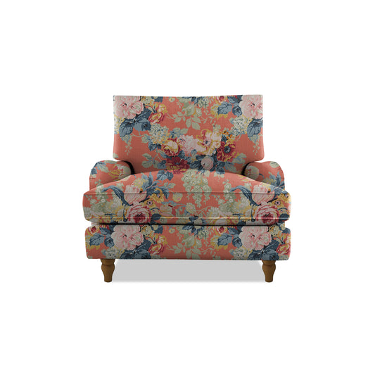 Isobel Armchair with Big Back Cushion in Natural Linen Coral Orange