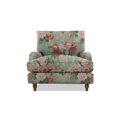 Isobel Armchair with Big Back Cushion in Natural Linen English Garden Grey Skies