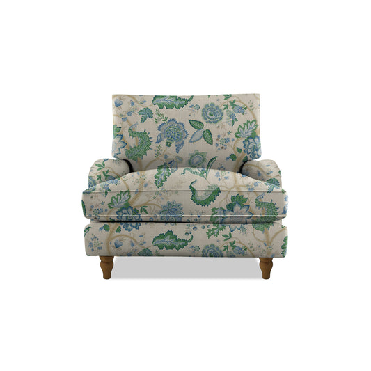 Isobel Armchair with Big Back Cushion in Natural Linen Kitty Blue Green