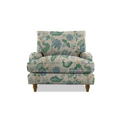 Isobel Armchair with Big Back Cushion in Natural Linen Kitty Blue Green