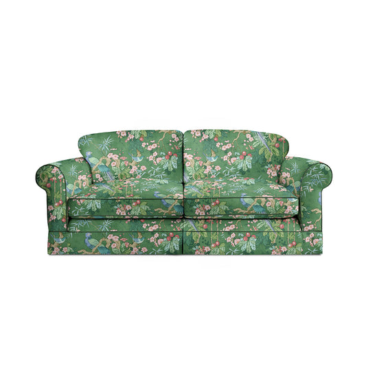 Salthrop Large Sofa with Big Back Cushion in Juniper with Pine Velvet Trim