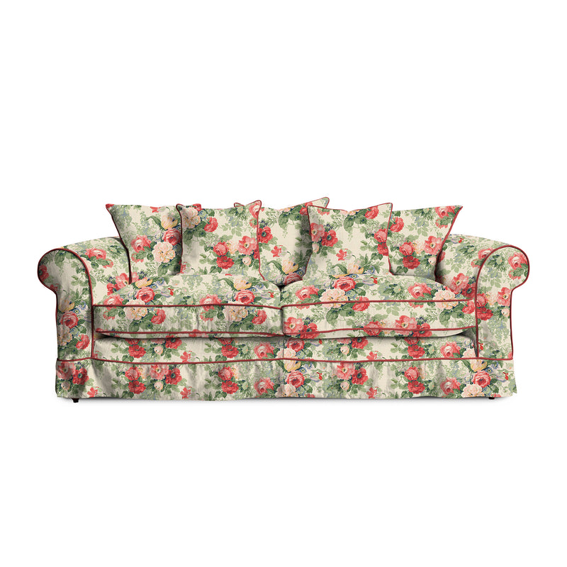 Salthrop Large Sofa with Scatter Cushion in Classic Rose with Rosewood Velvet Trim