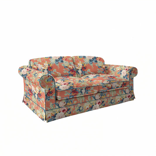 Salthrop Large Sofa with Big Back Cushion in Coral Orange with Lagoon Velvet Trim