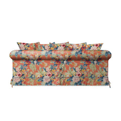 Salthrop Large Sofa with Scatter Cushion in Coral Orange with Lagoon Velvet Trim
