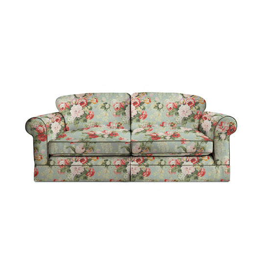 Salthrop Large Sofa with Big Back Cushion in Grey Skies with Green Tea Velvet Trim