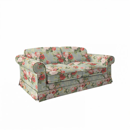 Salthrop Large Sofa with Big Back Cushion in Grey Skies with Green Tea Velvet Trim