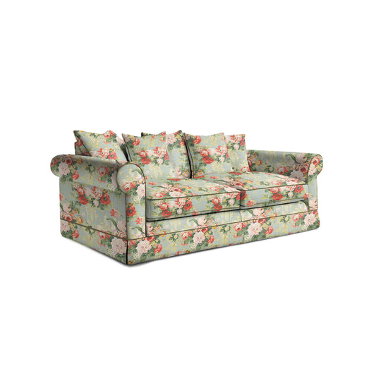 Salthrop Large Sofa with Scatter Cushion in Grey Skies with Green Tea Velvet Trim