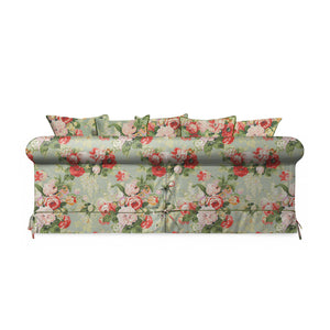 Salthrop Large Sofa with Scatter Cushion in Grey Skies with Green Tea Velvet Trim