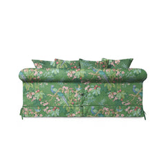 Salthrop Medium Sofa with Scatter Cushion in Juniper with Pine Velvet Trim