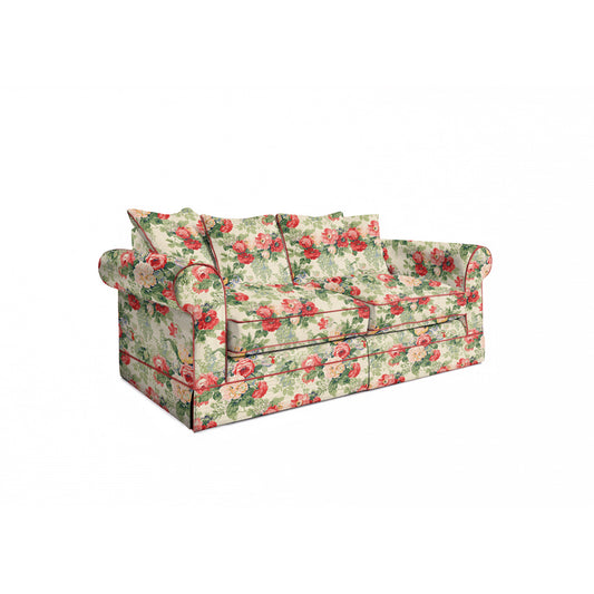 Salthrop Medium Sofa with Scatter Cushion in Classic Rose with Rosewood Velvet Trim