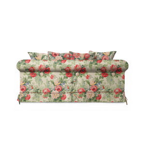 Salthrop Medium Sofa with Scatter Cushion in Classic Rose with Rosewood Velvet Trim