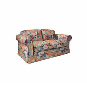 Salthrop Medium Sofa with Big Back Cushion in Coral Orange with Lagoon Velvet Trim