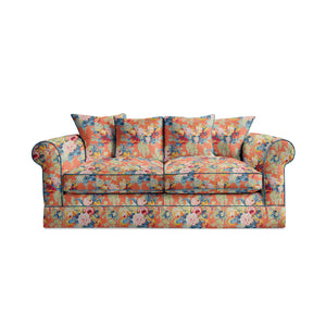 Salthrop Medium Sofa with Scatter Cushion in Coral Orange with Lagoon Velvet Trim