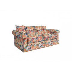 Salthrop Medium Sofa with Scatter Cushion in Coral Orange with Lagoon Velvet Trim