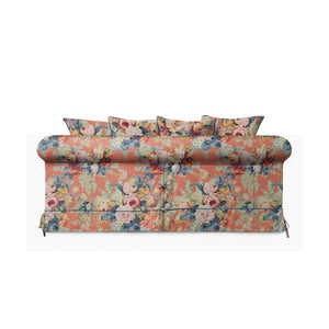 Salthrop Medium Sofa with Scatter Cushion in Coral Orange with Lagoon Velvet Trim