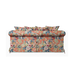Salthrop Medium Sofa with Scatter Cushion in Coral Orange with Lagoon Velvet Trim