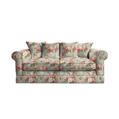 Salthrop Medium Sofa with Scatter Cushion in Grey Skies with Green Tea Velvet Trim