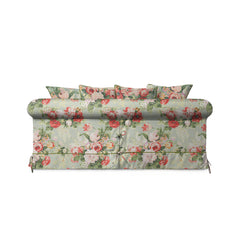 Salthrop Medium Sofa with Scatter Cushion in Grey Skies with Green Tea Velvet Trim