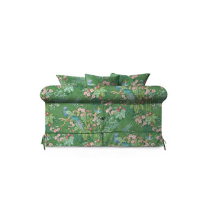 Salthrop Loveseat with Scatter Cushion in Juniper with Pine Velvet Trim