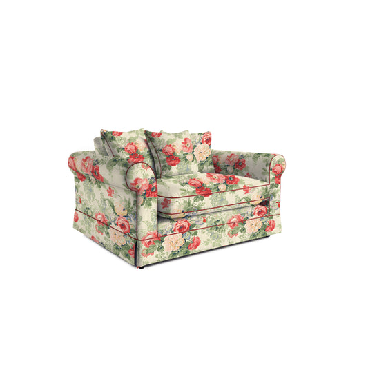 Salthrop Loveseat with Scatter Cushion in Classic Rose with Rosewood Velvet Trim