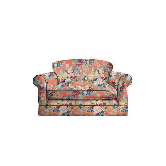 Salthrop Loveseat with Big Back Cushion in Coral Orange with Lagoon Velvet Trim