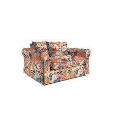 Salthrop Loveseat with Scatter Cushion in Coral Orange with Lagoon Velvet Trim