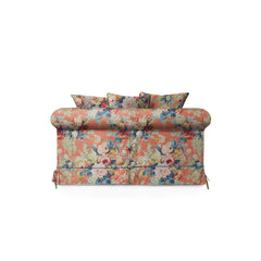 Salthrop Loveseat with Scatter Cushion in Coral Orange with Lagoon Velvet Trim