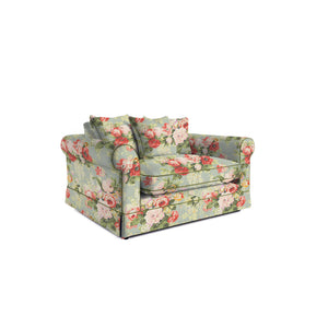 Salthrop Loveseat with Scatter Cushion in Grey Skies with Green Tea Velvet Trim