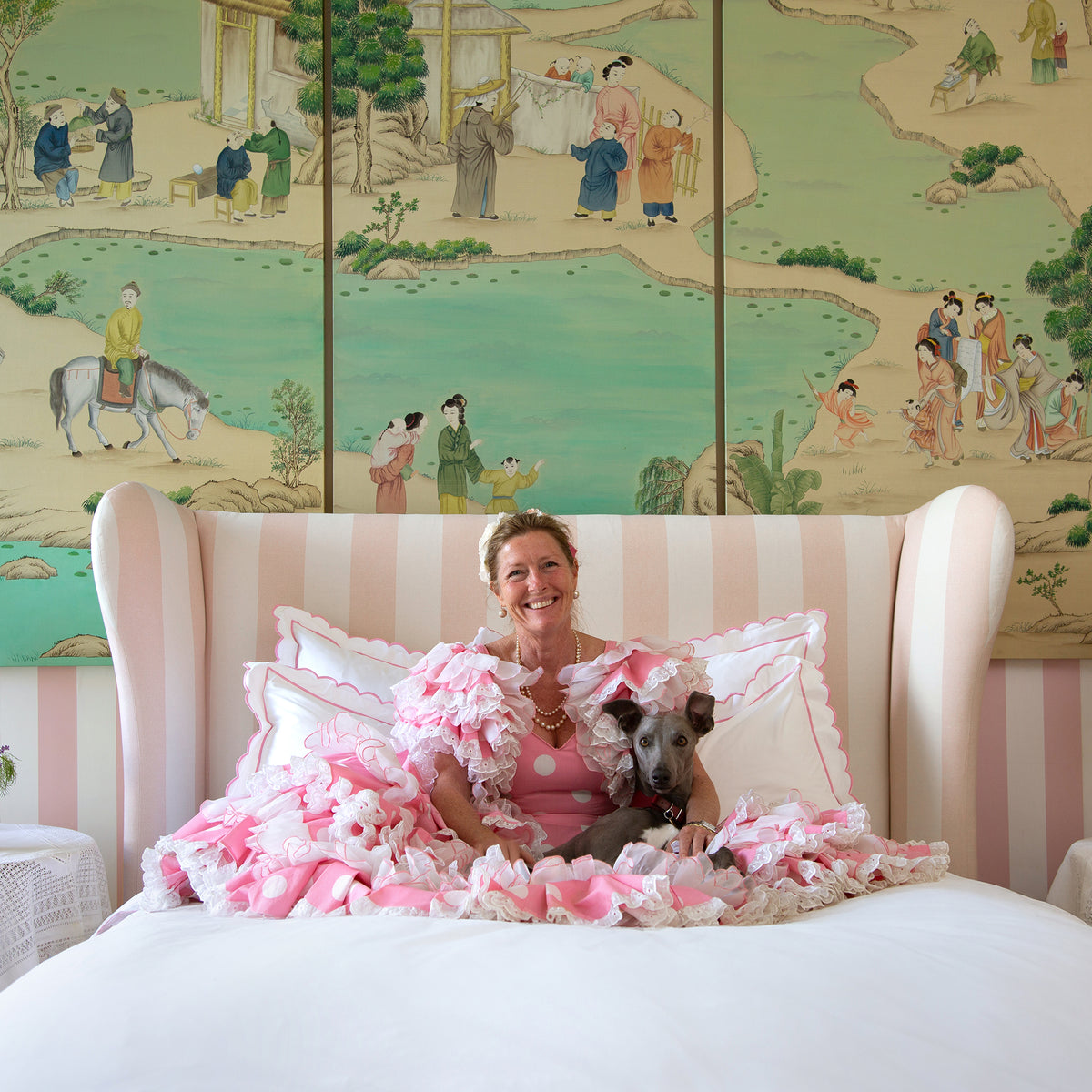 Celeste Bed in Blush Ivory Stripe