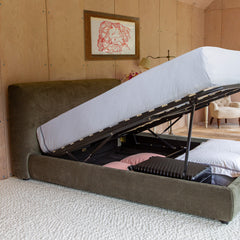 MIRA King Ottoman Bed in Olive