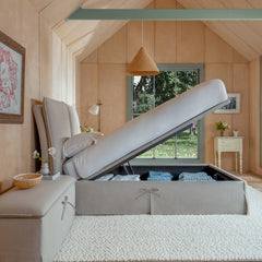 Seraphine Pillow Back King Ottoman Bed in Linen