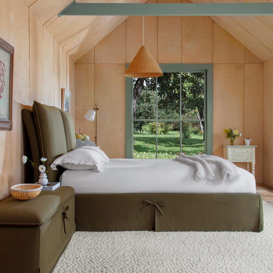 Seraphine Pillow Back King Ottoman Bed in Olive