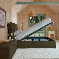 Seraphine Pillow Back King Ottoman Bed in Olive