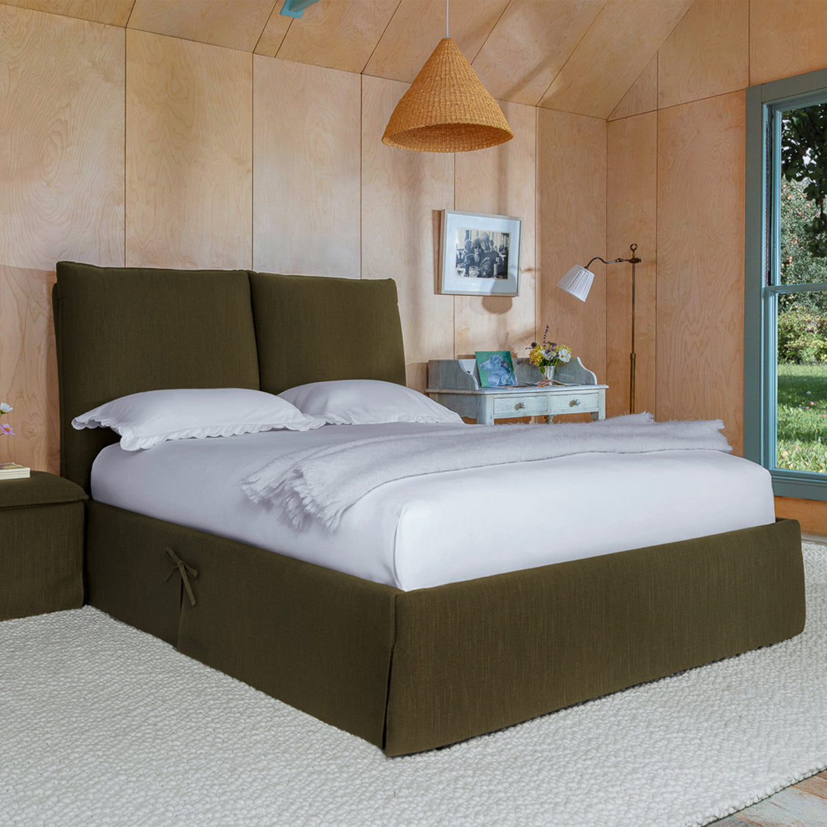 Seraphine Pillow Back Ottoman Bed in Olive
