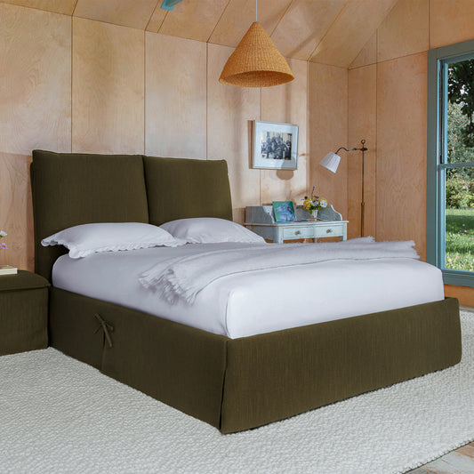 Seraphine Pillow Back King Ottoman Bed in Olive