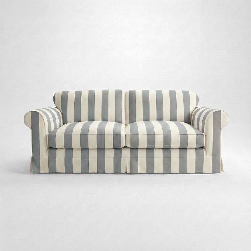 Barton Large Sofa with Big Back Cushions in Garden Grey Stripe - Made To Order